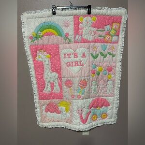 Vintage  Crib Baby Quilt /cottage core 43” L X33”W - IT’S A GIRL.